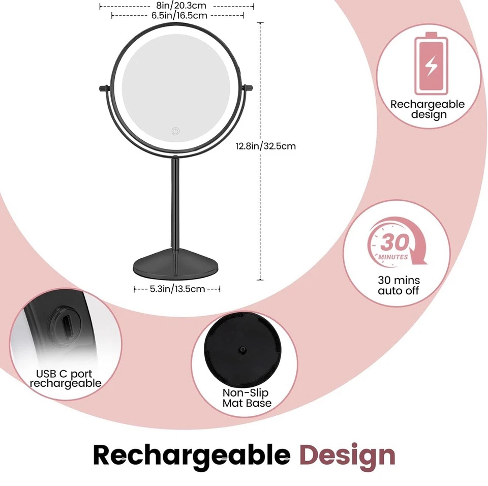 Vanity 7inch Mirror with Lights Rechargeable 1x/10x Double Sided Mirror - Image 3 of 4