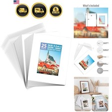 White Picture Mats 8x10 for 5x7 Photos Pack of 25 with Backings Bags