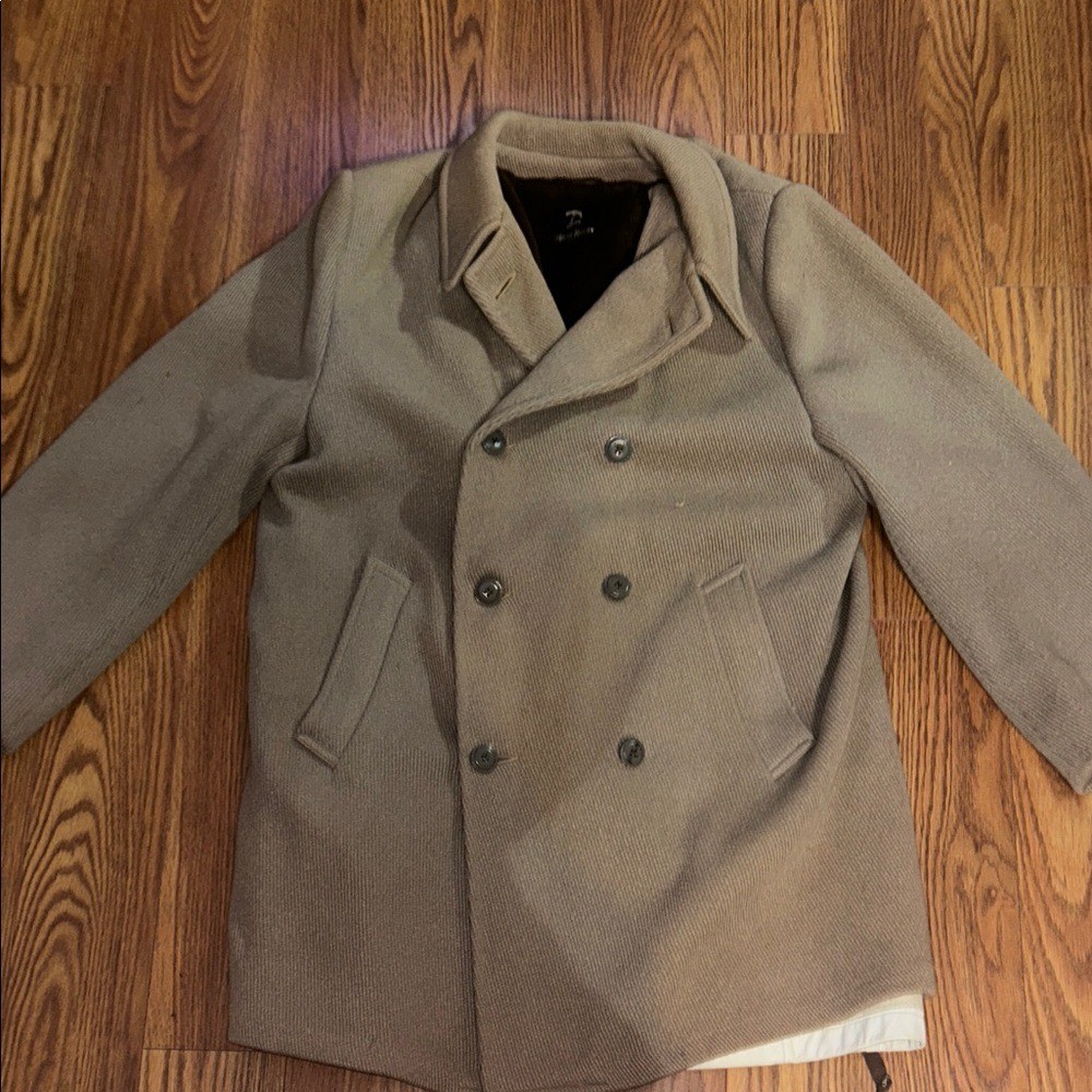 Neiman Marcus Rare Vintage Wool & Leather  Men's Double-Breasted Brown Pea Coat