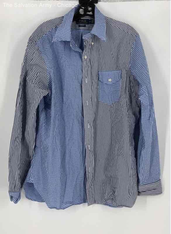 Polo Ralph Lauren Mens Blue Striped Classic Fit Button-Up Shirt Size Large