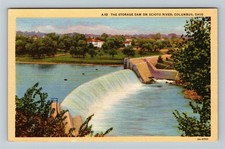 Columbus Ohio, STORAGE DAM ON THE SCIOTO RIVER, FARM AND SILO, Vintage Postcard
