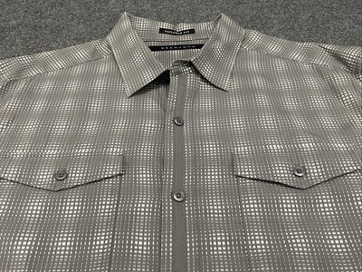Sean John Tailored Fit 2XL Gray Plaid Long Sleeve Button Down 2 Pockets