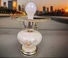 Hurricane Milk Glass Lamp Yellow Flowers Gone with the Wind - Base Parts Works