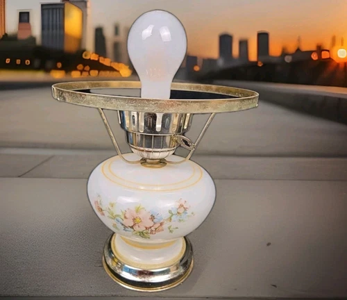 Hurricane Milk Glass Lamp Yellow Flowers Gone with the Wind - Base Parts Works