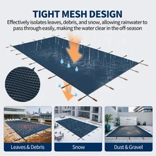 Inground Pool Safety Cover Winter Pool Cover 25 x 45ft with Hardware, Blue Mesh