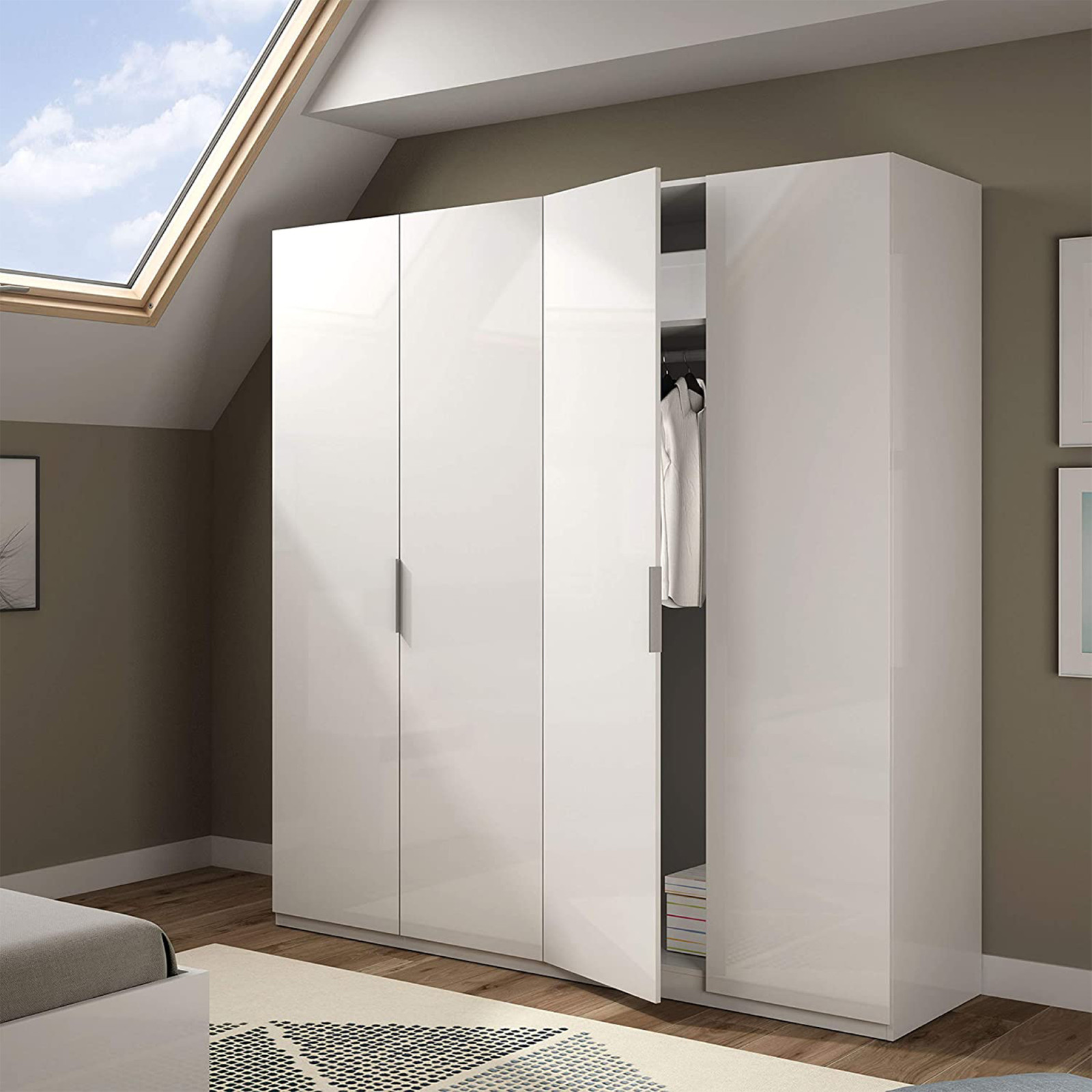MAX 180cm Wide Satin White Wardrobe 4 Door Storage Unit