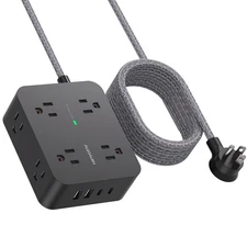 Power Strip Surge Protector 10 FT Cord 8 Outlets 4 USB Flat Plug Wall Mount