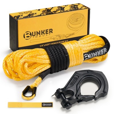 Bunker Indust 1/4 X 50 Synthetic Winch Rope Kit11023Lbs Winch Line Protective