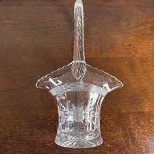 Duncan  Miller Glass Basket With Etched Floral Design 9.5  High Easter Bridal