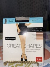 No Nonsense Great Shapes Midnight BLACK Sheer Toe Pantyhose All-Over Shaper Sz C
