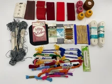 Mixed Lot of Vintage & Modern Sewing Notions – Thread, Elastic, Floss, Patches