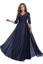 Mother of The Bride DressesLong Chiffon3/4 Sleeve Lace Appliques Formal Gown 12