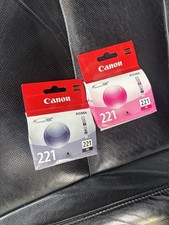 Genuine Canon PIXMA CLI-221BK Black CLI-221M Magenta Ink Cartridges Lot of 2