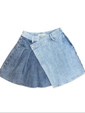 TRACTR Big Girls Denim Overlap Pleated Skirt Size 14 Asymmetrical Preppy Mini
