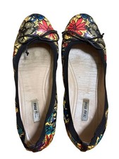 MIU MIU Flat Ballet Shoes Floral Print Front Ribbon Women's Size EU38/US8