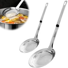2 PCS Stainless Steel Fine Mesh Strainer Fat Skimmer Spoon Long Handle Pasta