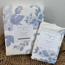 POTTERY BARN TEEN LOVESHACKFANCY DAMASK RUFFLE TWIN DUVET COVER & SHAM SET~ BLUE