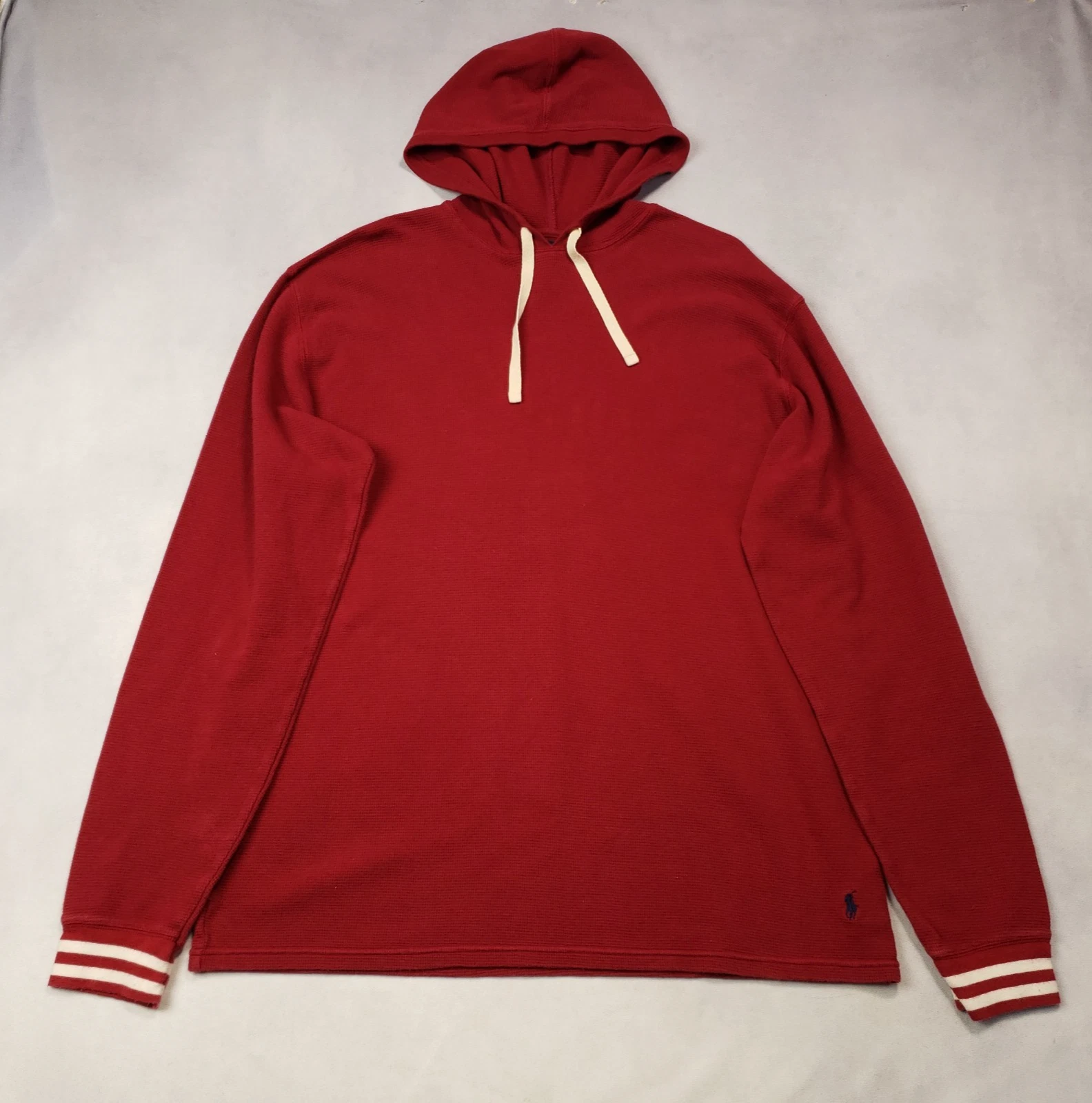 Polo Ralph Lauren Thermal Waffle Knit Hoodie Mens XL Red Blue Pony Logo Hooded