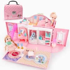 deAO Dollhouse Portable Backpack for Girls Pretend Playhouse with Furniture ...