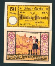 (( 2 NOTES )) 50/ 75 Pfennig (CU) 1917/ 1921 Notgeld Rudolstadt - Germany