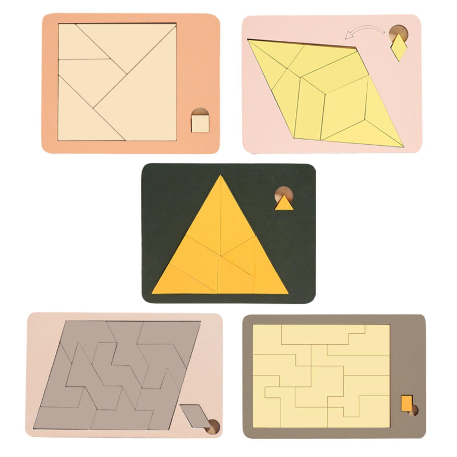 5Pcs Wooden Tangrams Brain Teasers Toy for Ages 4-8 Children Preschool