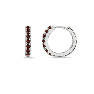 Sterlingsilber klein 15 mm Zinken-Set afrikanischer Granat rund Huggie Reifen Ohrringe