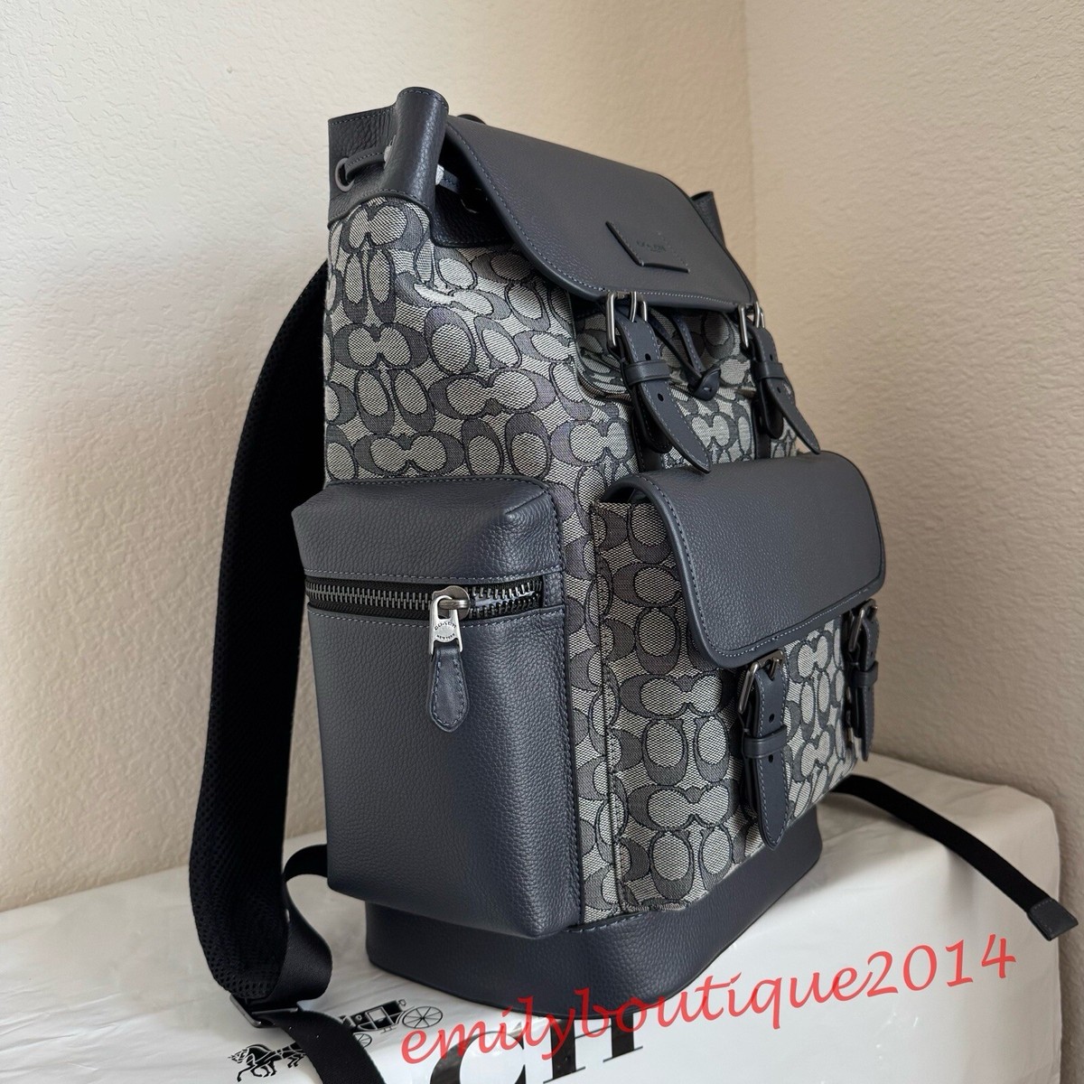 NWT Coach CT016 Men's Spring Backpack In Signature Jacquard Navy