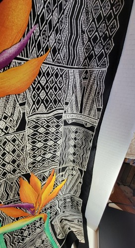 Colorful Bird Of Paradise Scarf with Black and White Geometric Background 30" - Picture 10 of 10