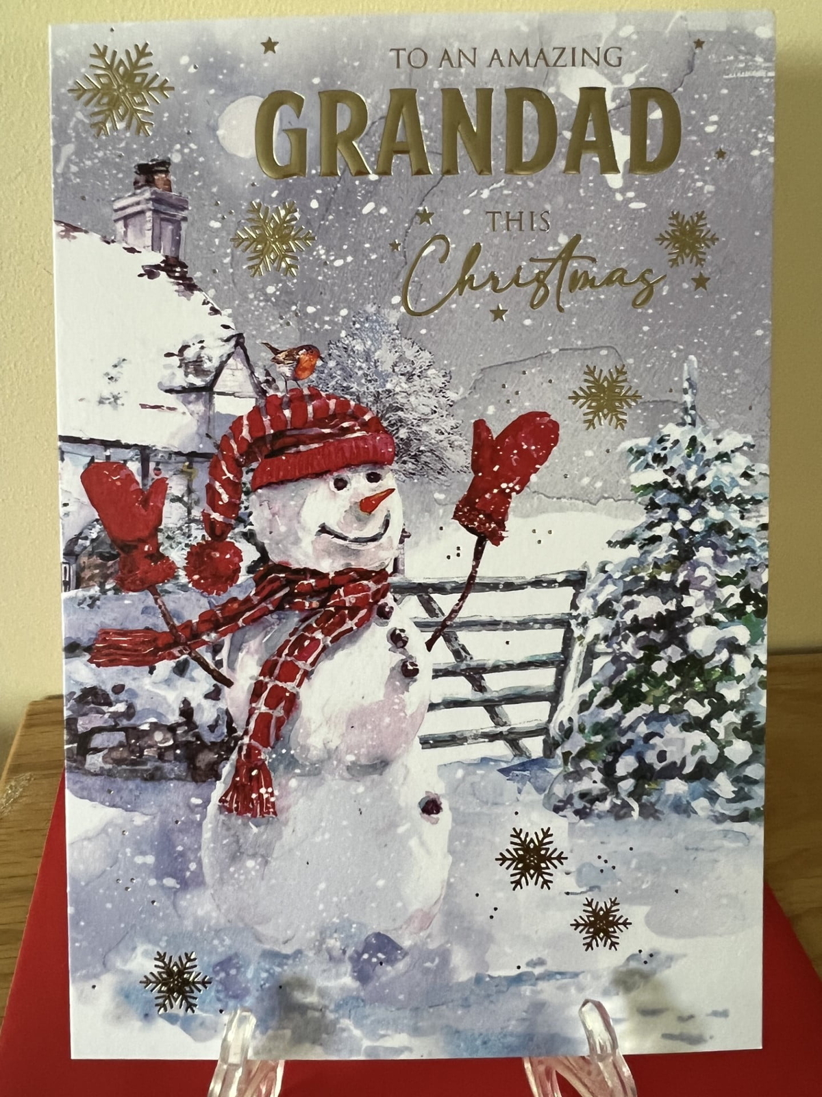 Christmas Card Grandad Male - Foil Finish Cherry Orchard 5.6"" x 8.2""