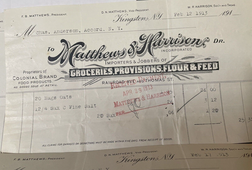 ATQ Billheads Matthews & Harrison 1913 Lebensmittel Kolonial Kingston NY 4er-Set - Bild 4 von 6