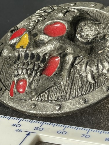 Mayhem Calavera Cinturón Hebilla 3D Tamaño ~ 70mm Diámetro Buen Estado 1994 - Imagen 5 de 14