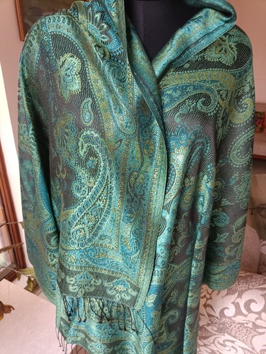 100% SILK PASHMINA stole JAMAVAR Soie shawl seda WRAP etole - Picture 4 of 10