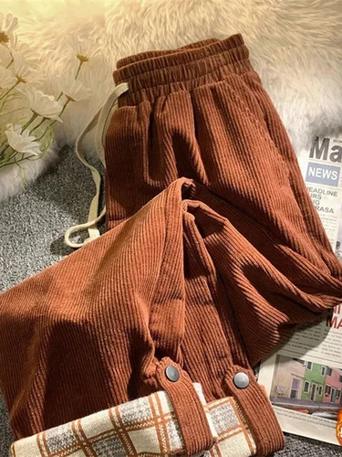 Fashionable women's corduroy pants with high waisted autumn loose leg pants - Picture 5 of 17