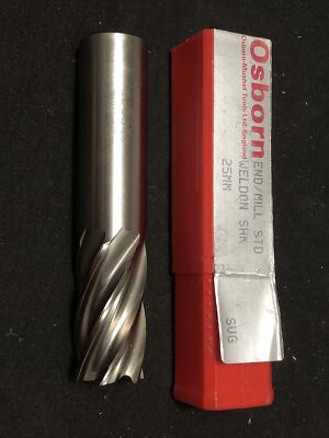 Osborn 25mm 6 Flute HSS 8% Cobalt Sq End Mill 25mm Shank, 4-3/4  OAL, 1.8  LOC