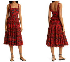 ULLA JOHNSON Poppy Floral Print Ruffle Peplum Cotton Sun-Dress w/ Pockets 2 = XS