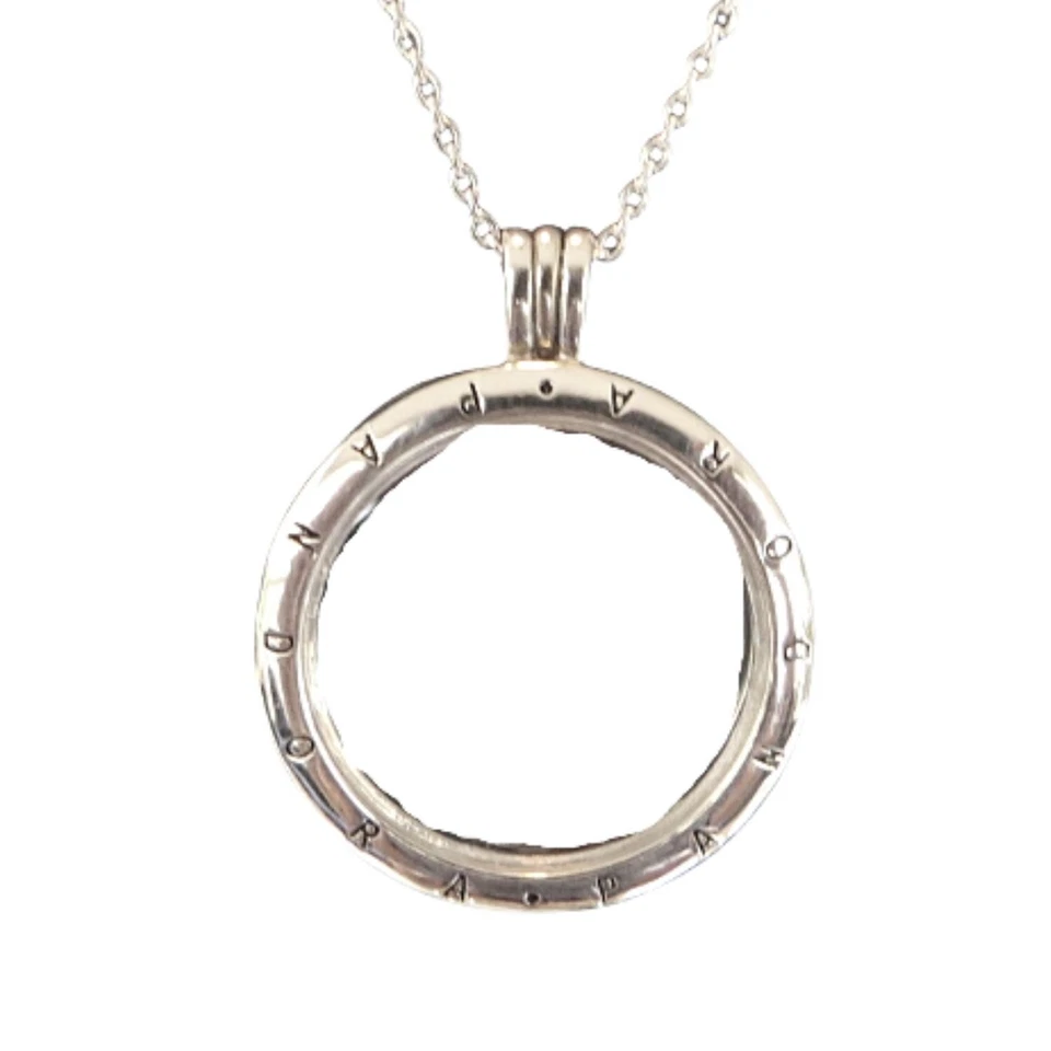 Pandora Zafiro Cristal Plata Esterlina Medallón Collar Grande 29.5" 590530-75 Foto 2 de 4