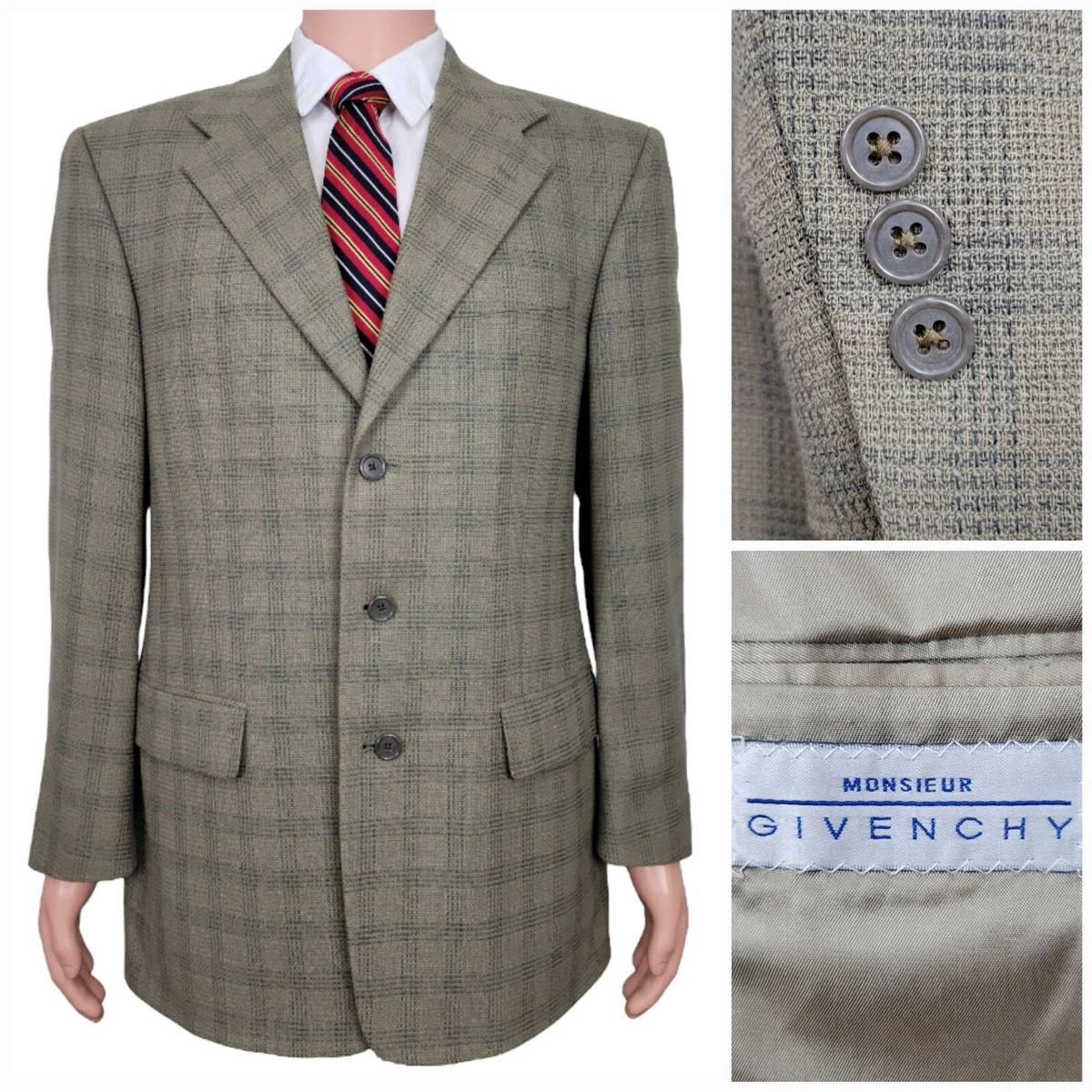 Givenchy Sport Coat Mens 40R Three Button Casual Jacket Beige Wool Suits |  eBay