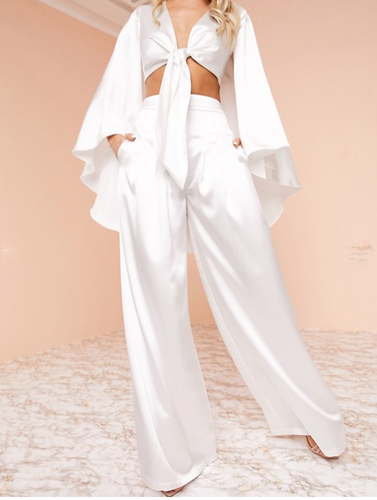 Asos Luxe White Satin Wide Leg Trousers 