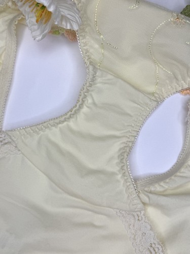 Braguita de algodón doble amarillo sedoso vintage brillante floral encaje Sissy Breifs talla 7/L - Imagen 12 de 17