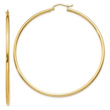 60mm 14K Yellow Gold Polished 2x60mm Tube Hoop Earrings