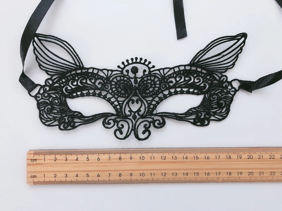 Women Kids Fox Cat Black Lace Costume Party Fancy Dance Ball Eye Face Mask prop - Image 4 of 4