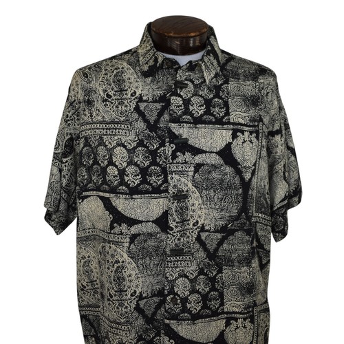 Vintage 90s David Cline Abstract Tribal Print Rayon Shirt Size Large - Picture 2 of 6