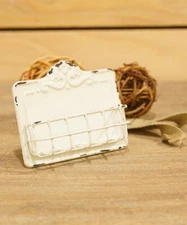 VIP Home & Garden Metal Business Card Holder ~~ Antiqued Cream Color