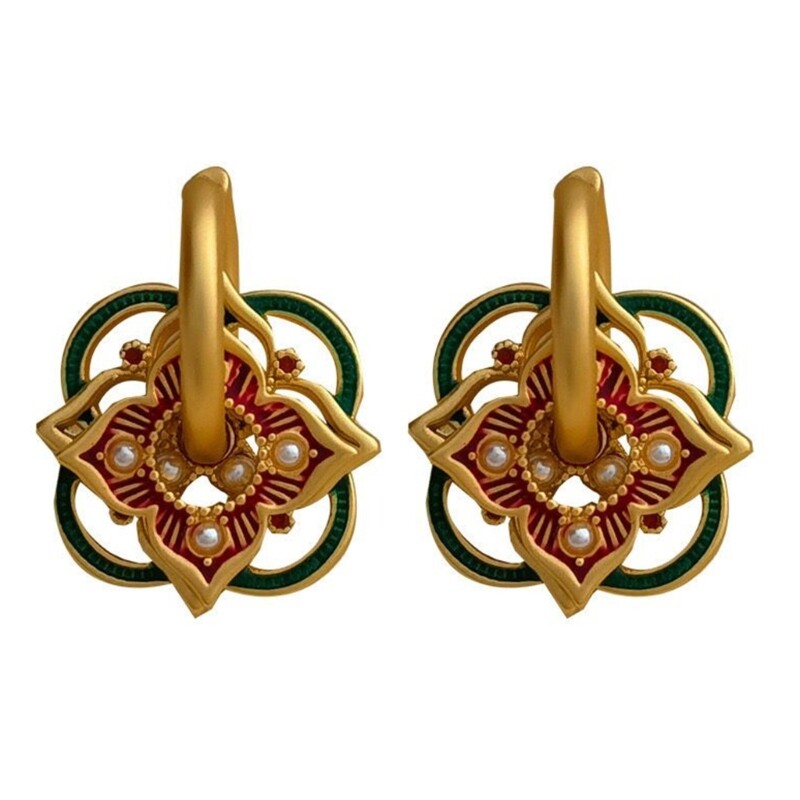 Hollow Dangle Earrings Colorful Flower Earrings Alloy Texture Ear Hoops