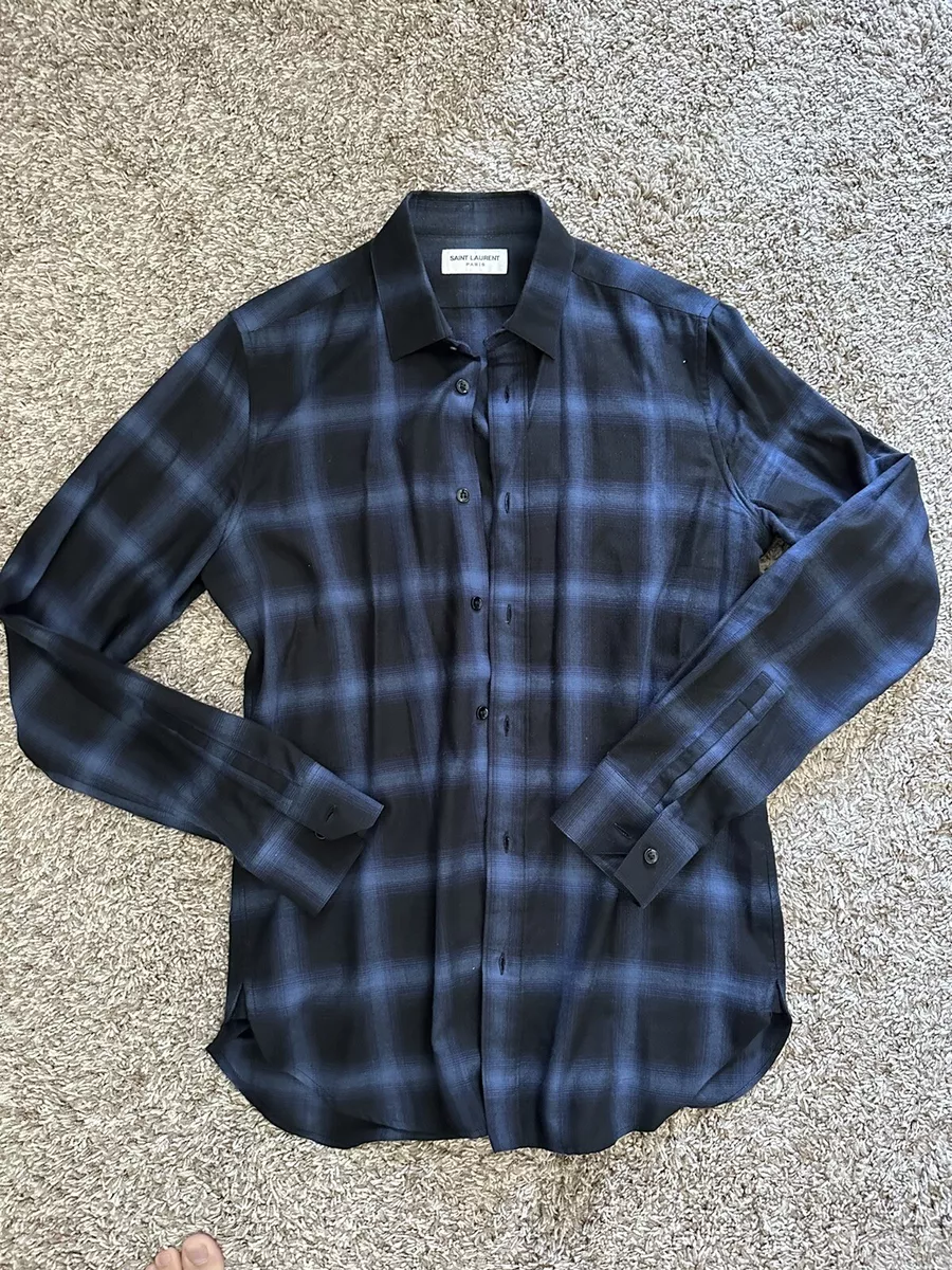 Saint Laurent Paris Blue Flannel Cotton Button shirt small eBay