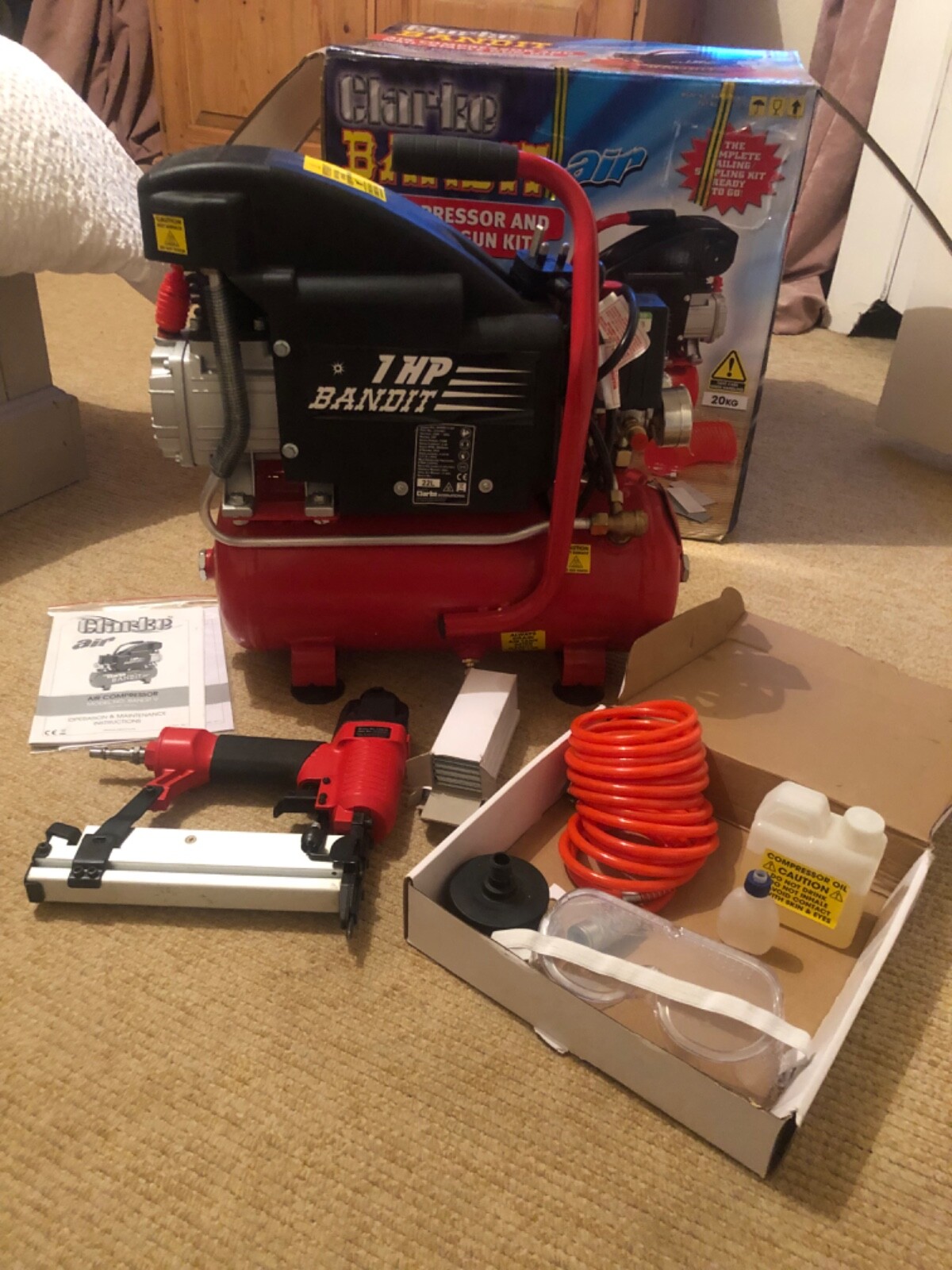 Clarke bandit air nail gun with compressor. eBay