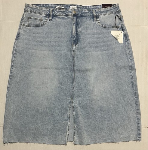 Womens Ava & Viv Denim Midi Skirt Light Wash 17 Blue Relaxed Fit Comfort Stretch