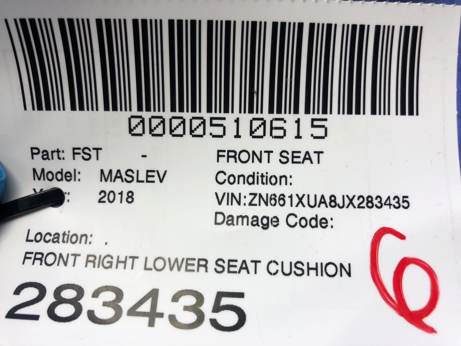 2017-2022 MASERATI LEVANTE OEM FRONT RIGHT LOWER SEAT CUSHION BEIGE LEATHER