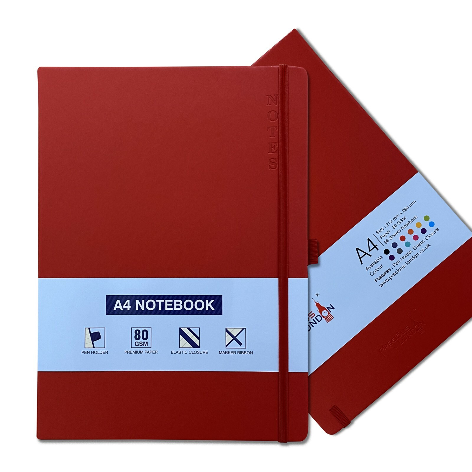 Ruled Notebook A4 Hardback Lined Notes Diary Journal Premium Book Red