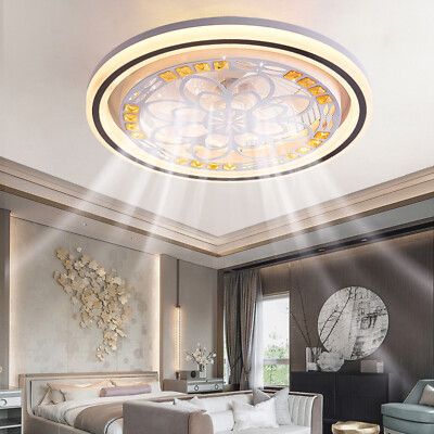 Modern Ceiling Fan With Light Dimmable LED Chandelier Lamp & Remote Lamp Fixture